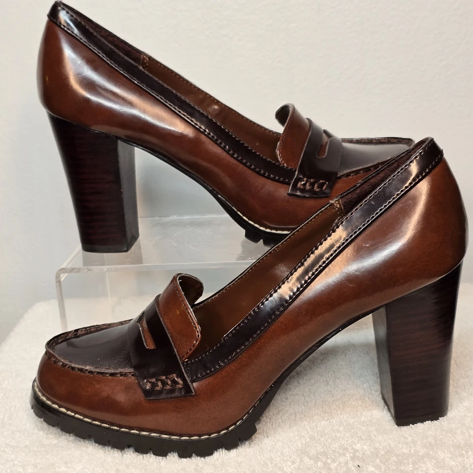 Apt 9 Womans Size 8m Brown Loafer Pumps Slip On Block Heel Round Toe Shoes - Image 2 of 4