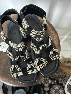 M&S Black Mix Rope Detail Strappy Gladiator Sandals Size 3 BNWT £46.00. - Image 1 of 4