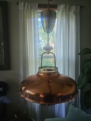 VTG 1950s-60s Progress Lighting Copper Pendant Light Pierced Brass Gallery MCM
