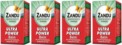 4 Packs ZANDU ULTRA POWER BALM 8ml each for Cold headache muscle joint pain