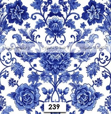 (239) TWO Paper LUNCHEON Decoupage Art Craft Napkins - Blue Floral Pattern