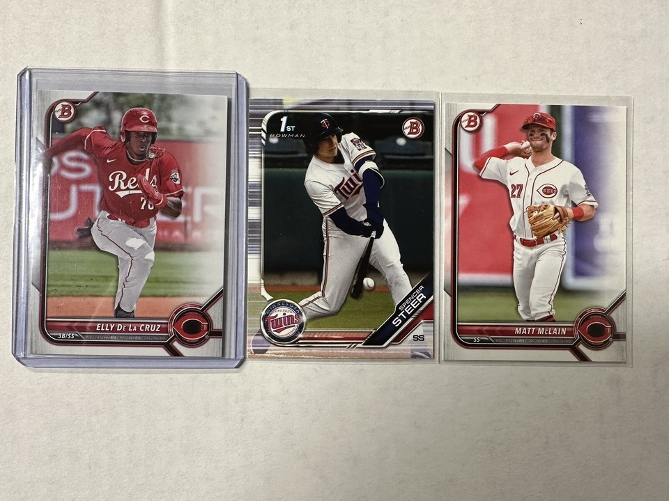 Elly De La Cruz, Matt McLain & Spencer Steer Cincinnati Reds Rookie Mini Bobblehead - 5" Tall, Limited Edition