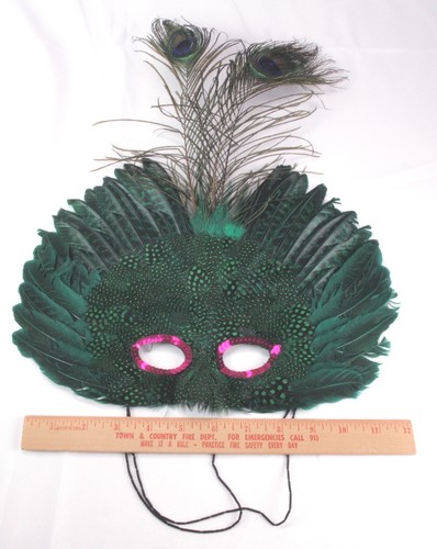Maschera Piumata Carnevale Mardi Gras Verde Rosa - Foto 5 di 5