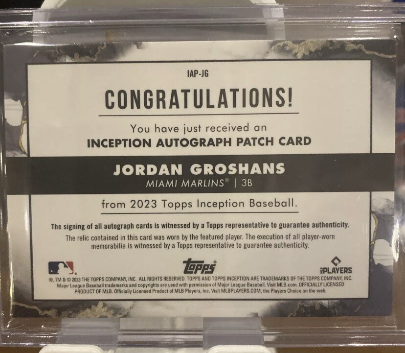 2023 Topps Inception Jordan Groshans RC RPA Rookie Patch Auto /149 #IAP-JG view 4
