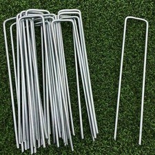 100 x METAL GROUND GARDEN LANDSCAPE WEED MEMBRANE FABRIC TURF HOOKS PEGS STAPLES
