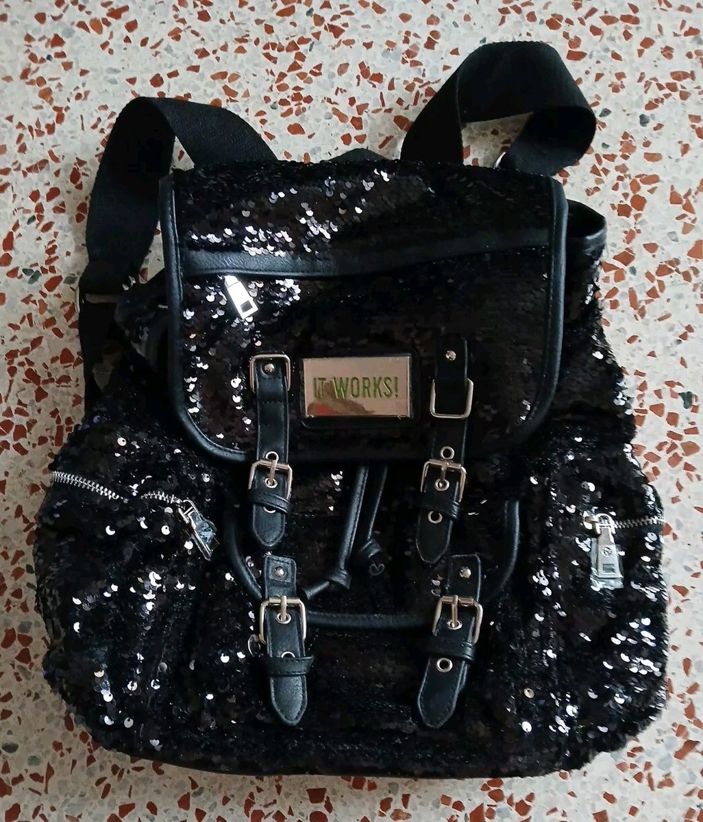 Black Sequin Zippered Backpack Panda Sequin Black Full Size Deluxe School Bag or Travel  main image 3