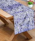 Decorative Cotton Shibori Table Runner Blue Striped Long Tie Dye Table Cover