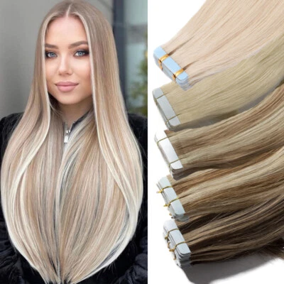Russian 100% Remy Tape In Real Human Hair Extensions Skin Weft 10/20PCS Ombre UK