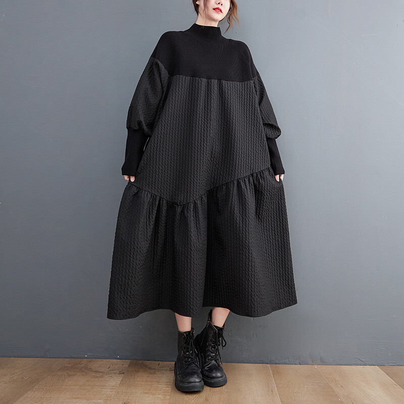Womens Loose Fashion High Neck Long Sleeves Casual Oversize Sweater Dress  Gown | eBay