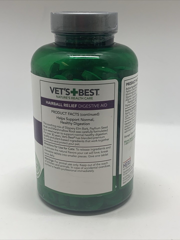 2x Vet's Best Hairball Relief Digestive Aid 180ct Exp 08/27 eBay