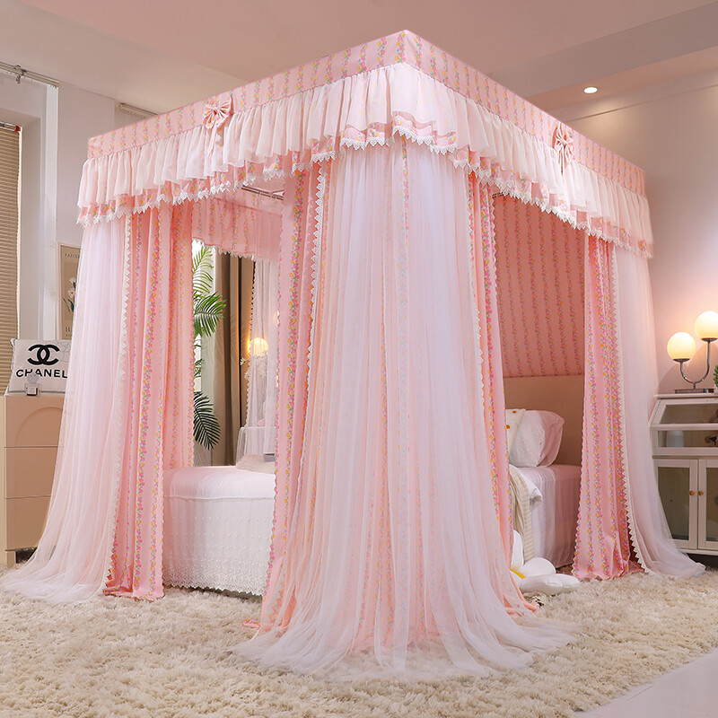 Mosquitera Doble Capas Cenefas Cama Red con Tubos Acero Inoxidable Nuevo