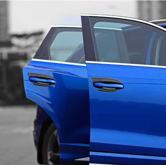 Cubierta de tazón de manija de puerta exterior de fibra de carbono 4 piezas para Audi Q3 2019~2023 Foto 3 de 4