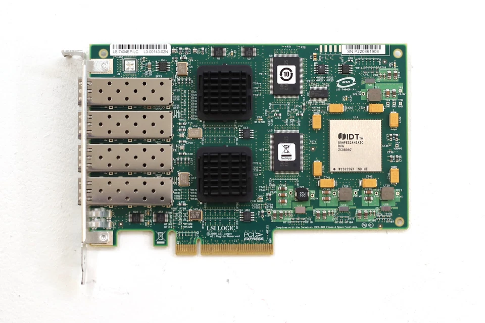 NetApp LSI7404EP-LC Quad-Port 4GbE SFP PCIe Host Bus Adapter P/N: 111-00415+A0 - Image 2 of 4