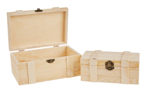 VBS Schatztruhen 2er-Set Schatzkiste mit Metallverschluss Holzkiste Holzbox - Bild 1 von 7