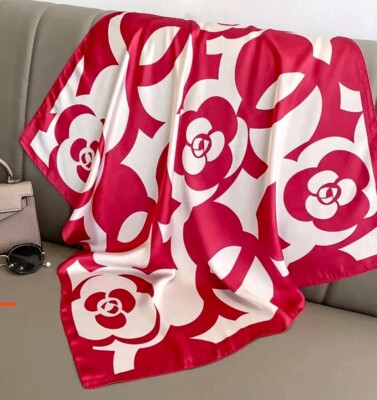 Damen Schal einfarbig Design Druck rot elfenbein kunstvoll langer Hals Kopf Tasche Krawatte