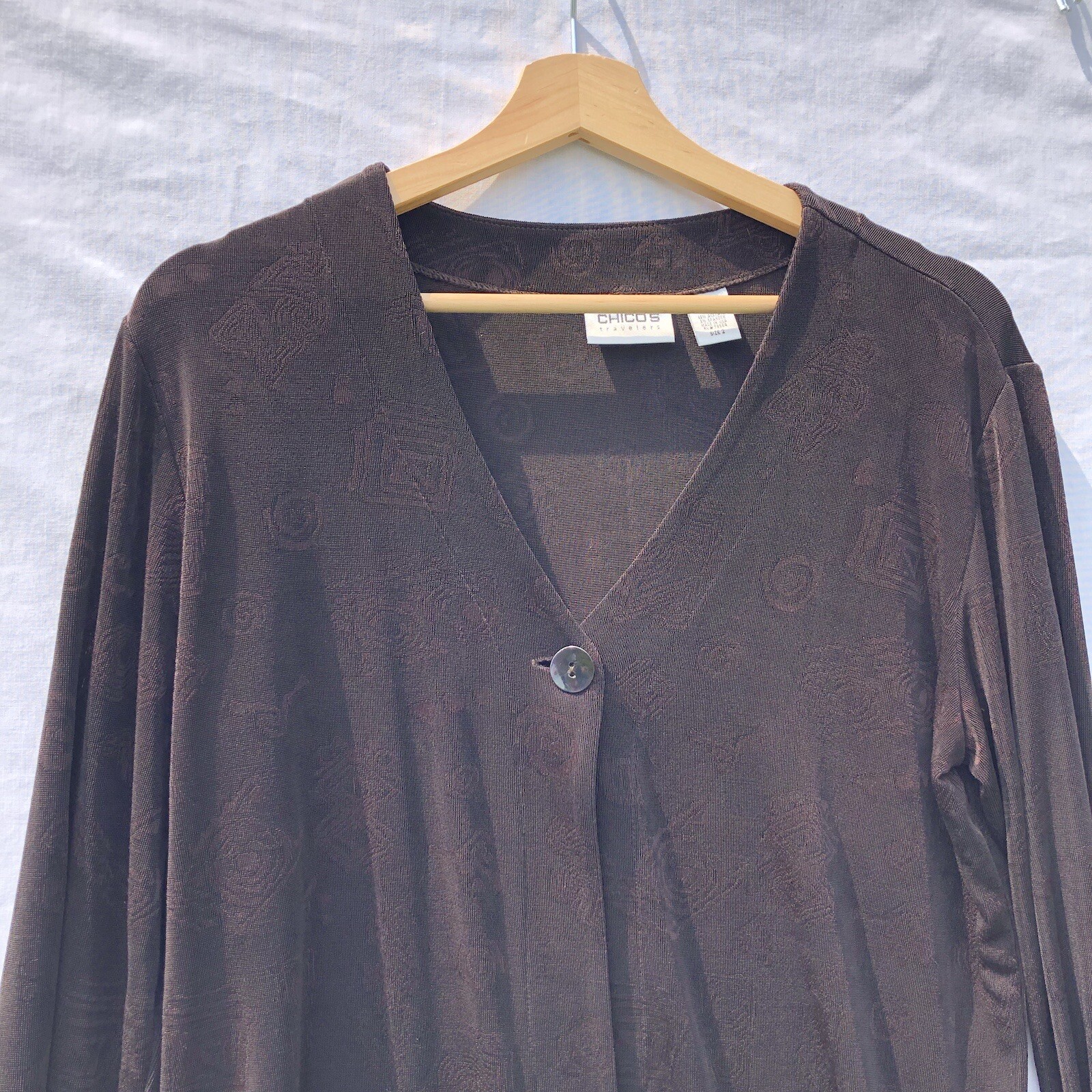 Black Patterned Knit One Button Shirt Chico's Tra… - image 2