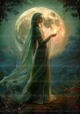 Brigid Art Print Celtic Goddess Fire Moon Fantasy Spiritual Pagan Divine M91