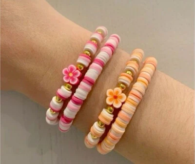 Clay Beads Bracelets handmade, Bracelets perles, fais a la main, customisable - Photo 1/4