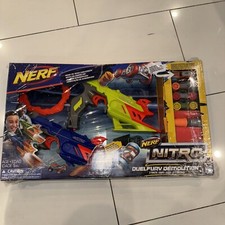 Brand New Nerf Nitro Duel Fury Demolition  Cars Set 2 guns 4 Cars Hoops Barrels