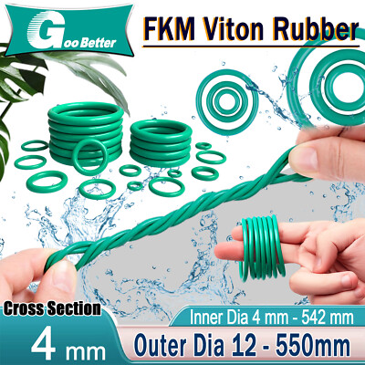 4mm Cross Section O Rings FKM Fluorine rubber 4mm - 542mm ID Oil Resistant Seals