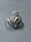 Vintage DBJ Dee Berkley 925 Sterling Silver Filigree Marcasite Hearts Ring 7.5