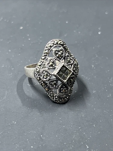 Vintage DBJ Dee Berkley 925 Sterling Silver Filigree Marcasite Hearts Ring 7.5