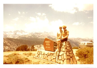 Found Photo 1968 Women Minaret Vista Sign Mountains Inyo Nat. Forest CA 5x3.5