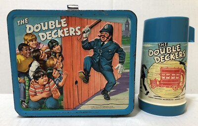 Vintage 1970 * THE DOUBLE DECKERS * British Lunchbox WITH Thermos by Aladdin