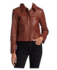 New Ladies L’amour Brown Arnelle Leather Bomber Jacket Size Large