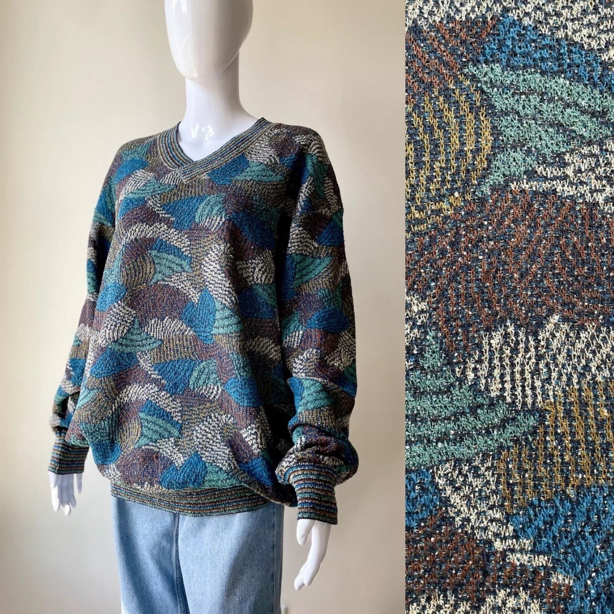 Vintage 2XL 54 Missoni Sport Sweater Striped Abstract Italy 90s 