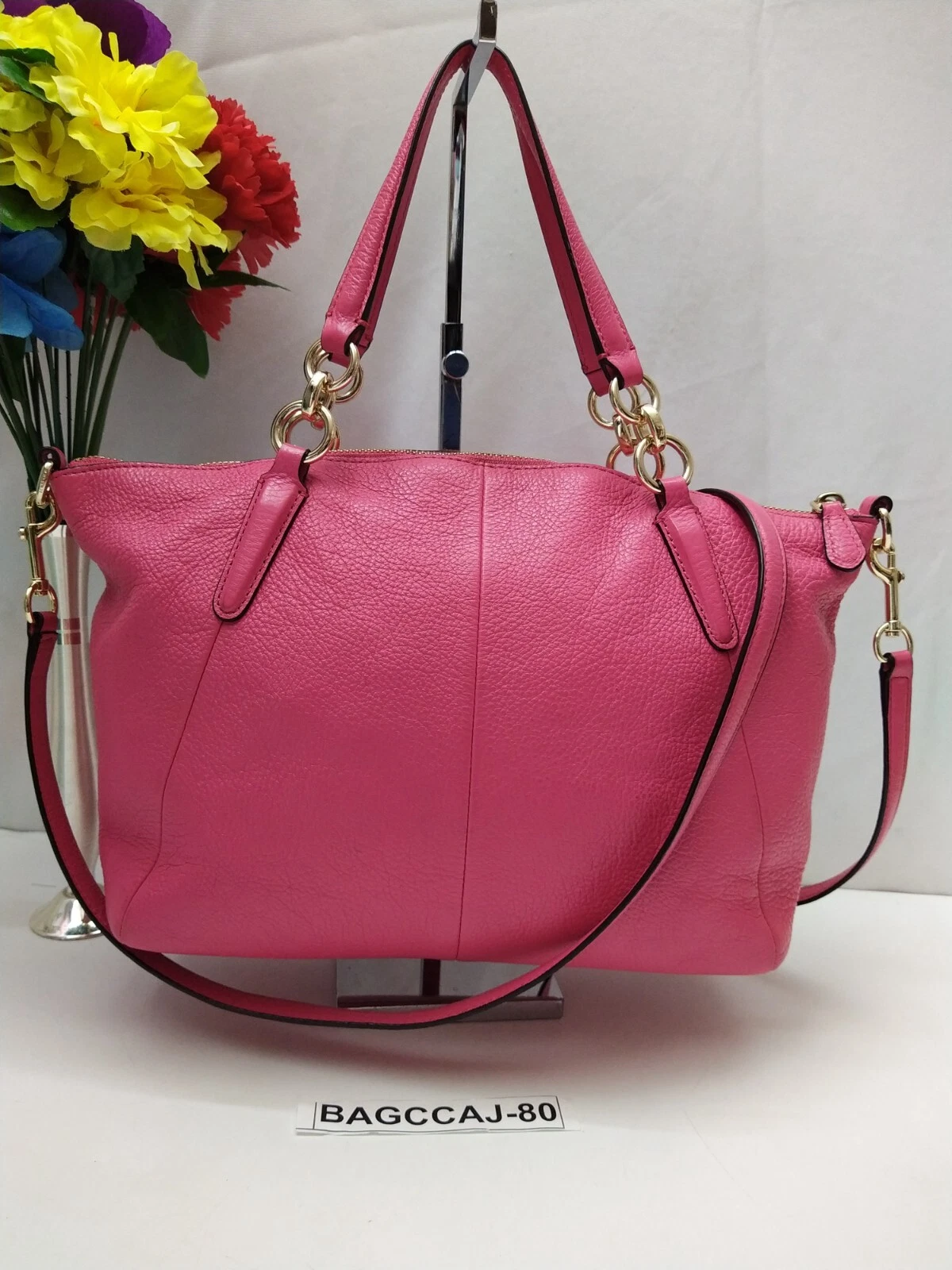Borsa a tracolla Coach in pelle rosa rossastro media con cerniera