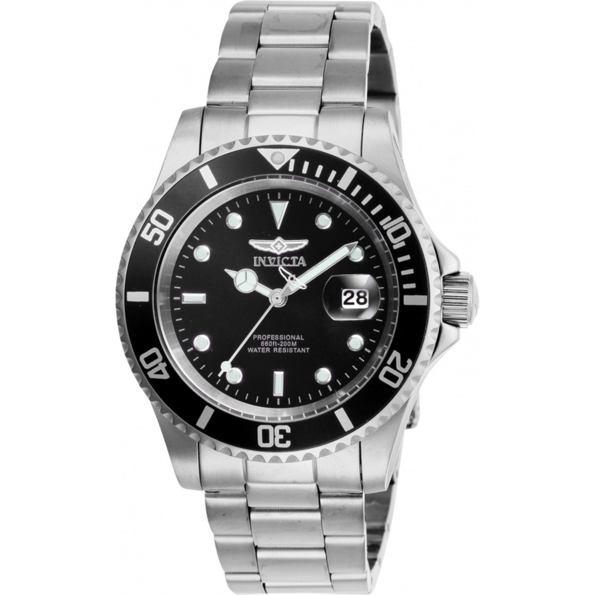 四皇 Invicta Men's Watch Pro Diver Quartz Black Dial Stainless Steel
