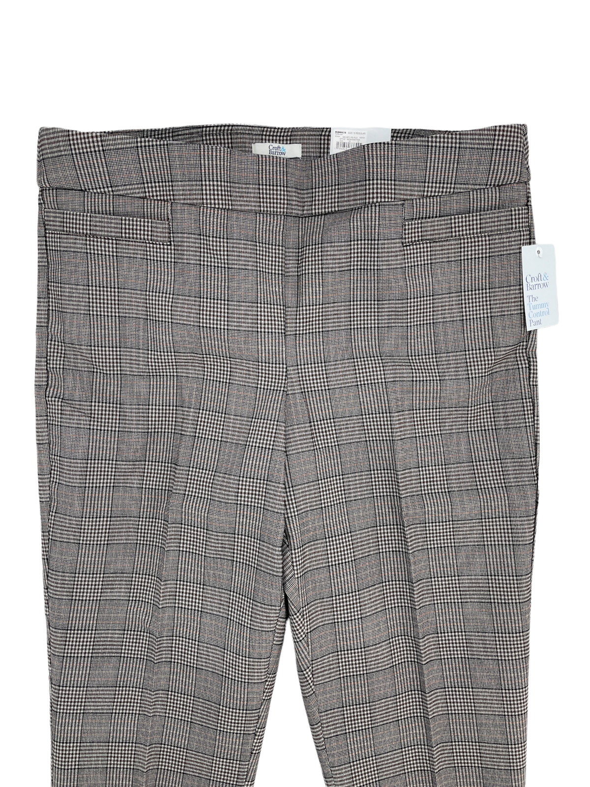 Croft Barrow Dress Pants Womens 16 Gray Plaid Tummy Control Pull