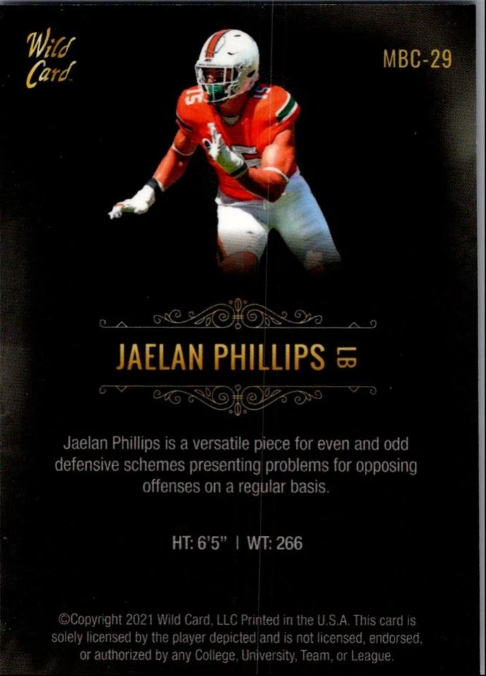 2021 Wild Card Matte White Jaelan Phillips Miami Hurricanes #MBC-29 - Image 2 of 2