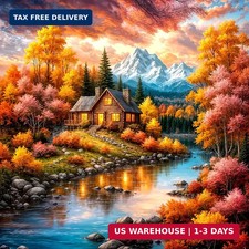 Fall Forest House Lake Diamond Painting Kits for Adults, 5D Diamond Art Kits for