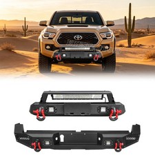 Front And Rear Bumper Fits 2016-2023 Toyota Tacoma Stubby Steel With Winch Seat