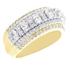 10K Yellow Gold Lab Diamond Men's 11mm 5 Row Oval Solitaire Wedding Band 2.28 CT