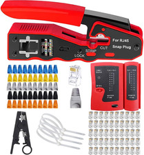 LEATBUY Crimp Tool CAT5 CAT6 Kit RJ45 Crimping Tool, 50PCS RJ45 Crimper Pass thr