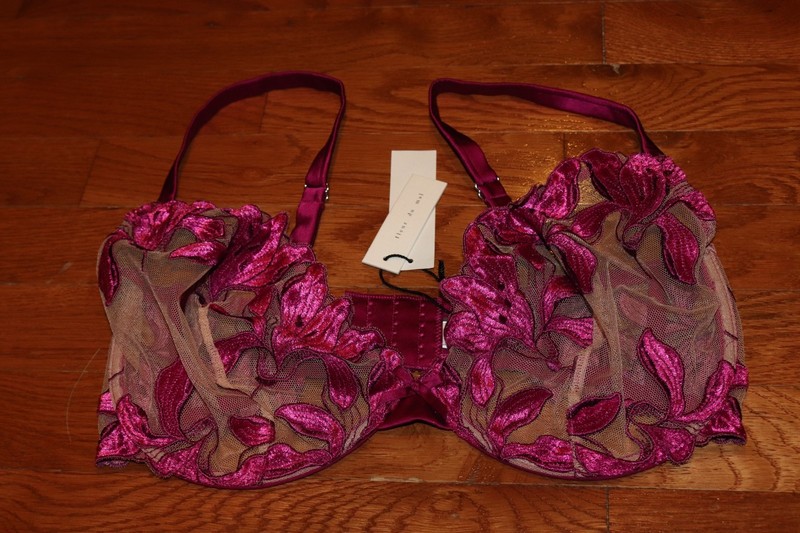 BNWT Fleur Du Mal Lily Embroidery Plunge Demi Bra Size 36F MSRP $158!!!!!