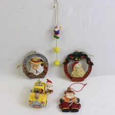 Lot of 5 Santa Ornaments Various Shapes & Sizes Christmas Tree Decor