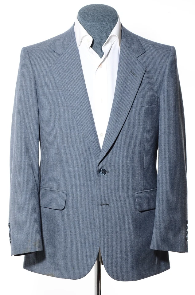 Vtg 38S Short Pierre Cardin Blue-Gray Striped 2-Piece Suit 32x28 Trousers Jacket - Image 2 of 4
