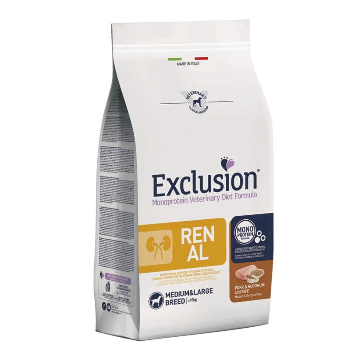 EXCLUSION RENAL MEDIUM& LARGE BREED ADULT CON MAIALE SORGO E RISO 12 KG.