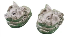 Small Bookends TELLE M STEIN Resin Gold Pigs Set of 2/2.25"L