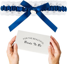 Set Di Giarrettiere Di Pizzo Blu Sposa, Regalo Di Giarrettiera Da Sposa Nuziale 