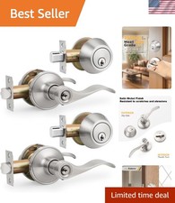 Satin Nickel Keyed-Alike Door Levers and Single Cylinder Deadbolts Combinatio...