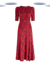 Ex Joe Browns Womens Red Floral Jersey Maxi Dress Black Print Evening Dress