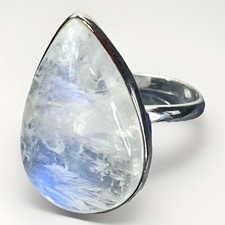 Rainbow Moonstone Ring Size 9 Genuine Pear Shaped Stone 925 Sterling Silver