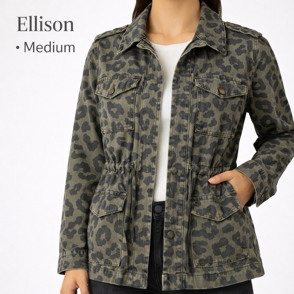 Ellison Leopard Utility Jacket Medium Olive Cargo… - image 1