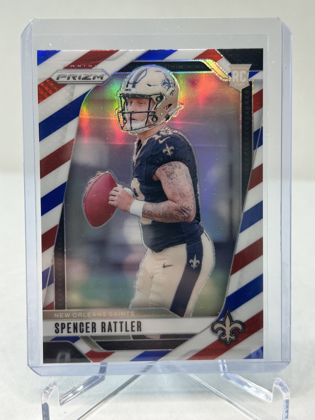 2024 Panini Prizm Spencer Rattler Rookie Red White Blue #388 Saints