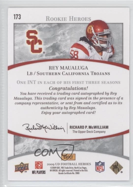 2009 Upper Deck Football Heroes Silver /199 Rey Maualuga #173 Rookie Auto RC - Image 2 of 2